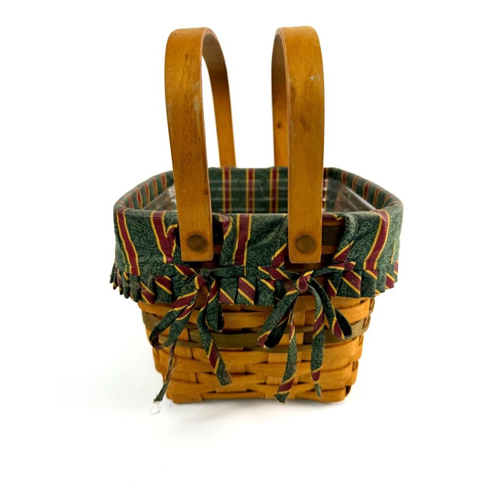 Longaberger 1995 Cranberry Basket 9" Square w/ Swivel Handles Liner & Protector - Picture 6 of 11